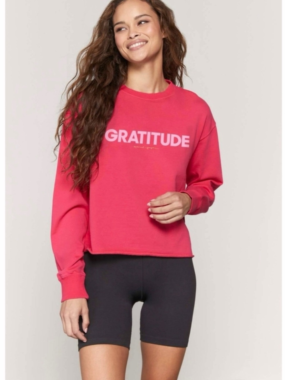 Spiritual Gangster Gratitude Crewneck Sweatshirt - Pink with raw hem